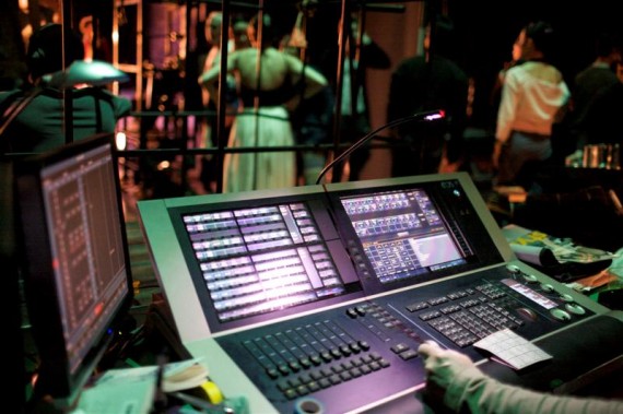 Board operator ‘Muppet’ programs Monon performed by English National Ballet show from the wings at the Wales Millennium Centre, Cardiff