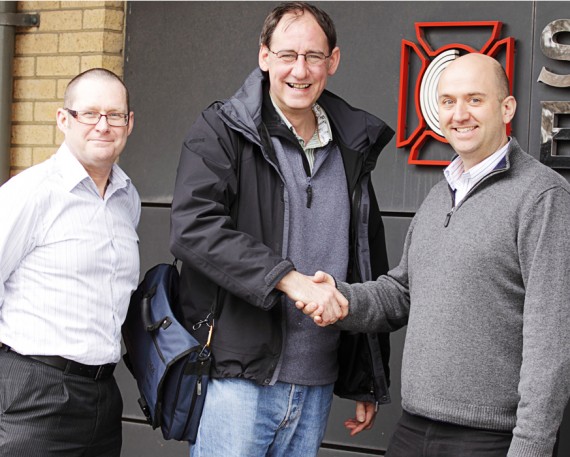 Adam-Davie-RWC copy Davie Bell, Divisional Sales Manager at Stage Electrics; Dave Roxburgh of RWCMD and Adam Blaxill, Head of Marketing at Stage Electrics