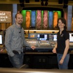 Church technical director Derric West with volunteer Jane Luethmers