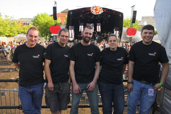 Fineline Love Crew, Left to right Rob Sangwell, Stu England, Wingnut, Rachael Moule, Josh King