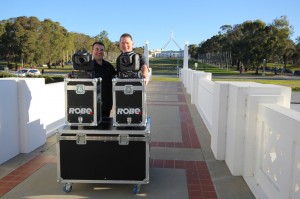 Darren Russell, Managing Director of Elite Sound and Lighting (left), pictured with Kevin Abbott, Technical Officer from Australia’s Old Parliament House