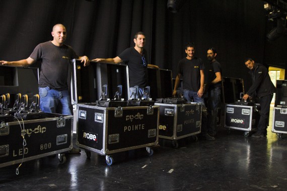 Right to left (Hebrew style) are : Shlomi Avitan, Osher Peretz and Yossi ZakZak Bendavid of Koltech, Erez Hadar of Danor Theatre and Studio Systems - Robe’s Israeli Distributor and Koltech’s Mathias Danielle