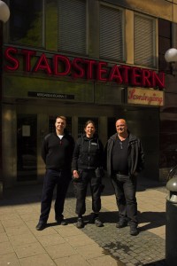 L-R Fredrik Lundberg (Bellalite), Lena Hállstrôm (lighting director for the Main Stage at Stockholm Stadsteater) and Björn Arnason (Bellalite)